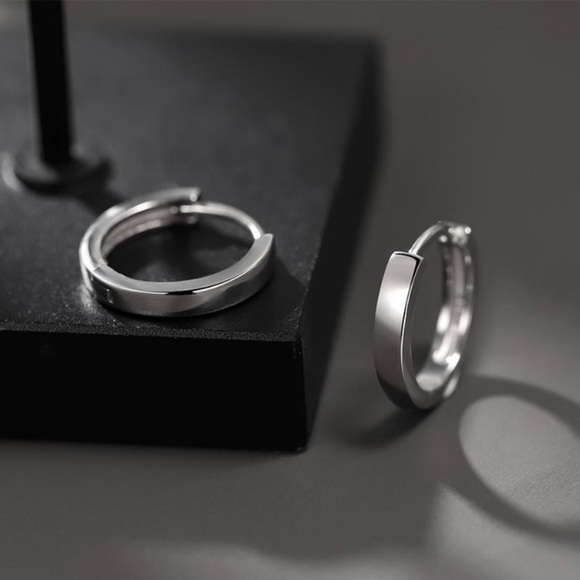 925 Silver Plated Small Hoop Earrings for Men Women,Silver Hoop Earrings - Picture 2 of 5